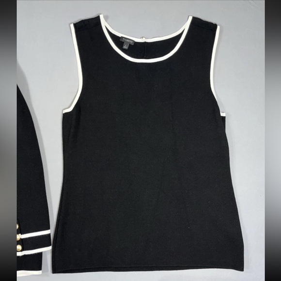 Talbots‎ Womens Open Front Cardigan Sweater Blazer Black Ivory 2 Piece Set Large - Picture 10 of 16